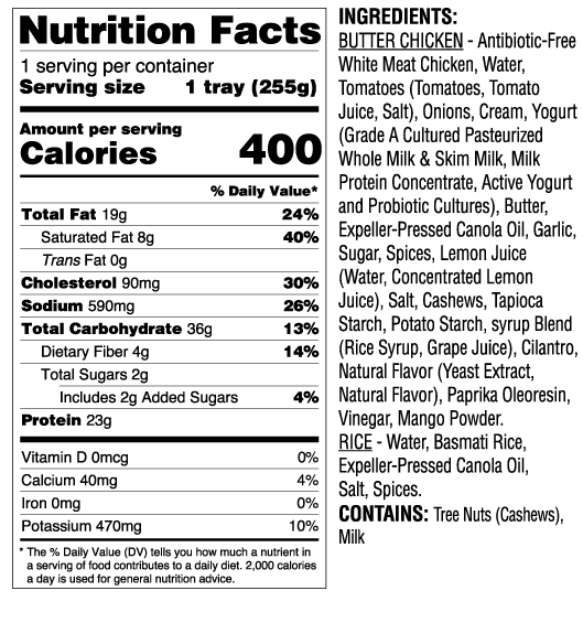 Deep Indian Kitchen Butter Chicken Nutritional Facts