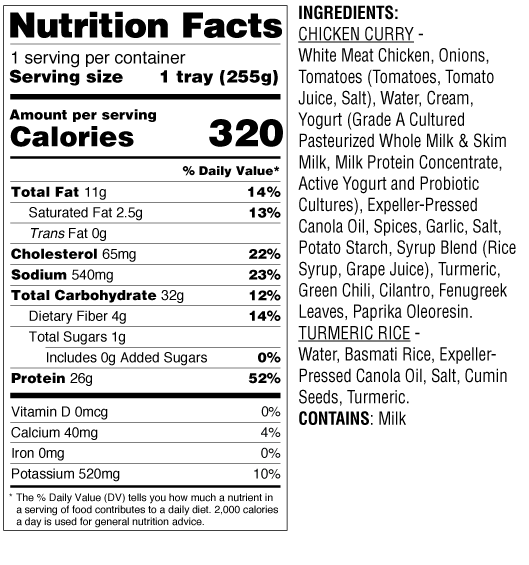 Deep Indian Kitchen Chicken Curry Nutritional Facts