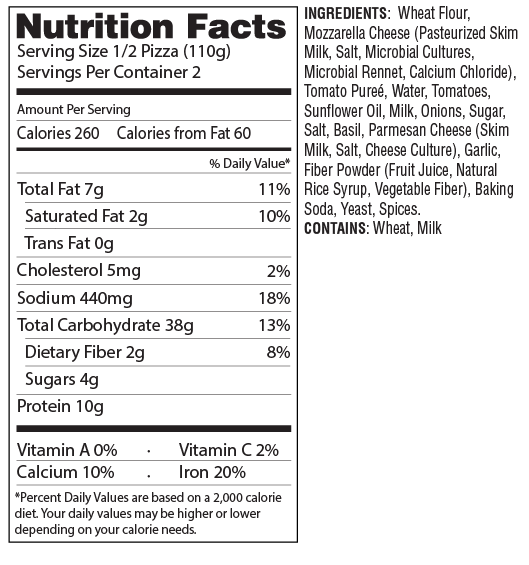 Naan Pizza Margherita Nutrition Facts