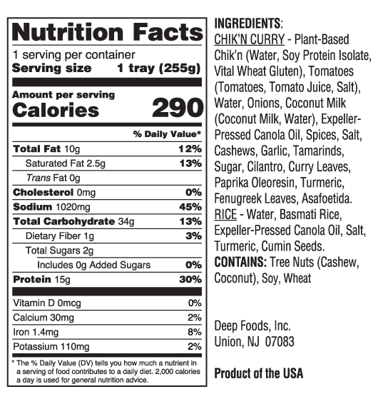Plant-based chik'n curry nutrition